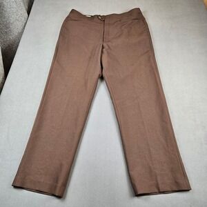 Sansabelt Mens Brown Flat Front Elastic Waist Dress Pants Slacks 40x32